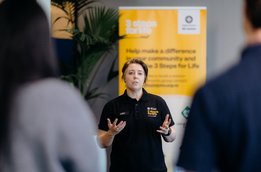 3 Steps for Life Instructor presenting to crowd