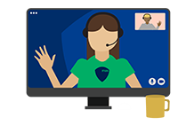 Icon of a computer on a call with a MAS Adviser