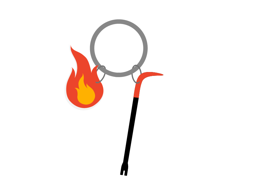 Illustration of a flame and crow bar for fire and theft