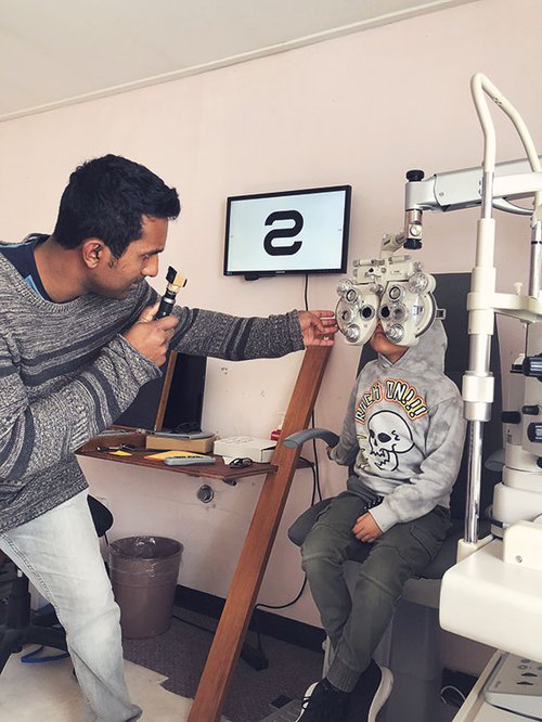 Bronte getting his eyes checked by Ravi