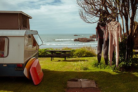 Caravan camping next to the ocean