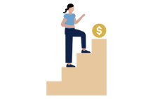 Icon of a woman climbing the stairs of financial growth