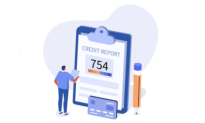 Illustration of person looking at credit score report