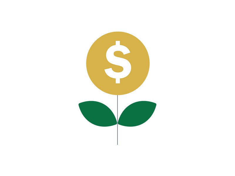 Illustration of a dollar sign growing like a flower out of a stem with leaves