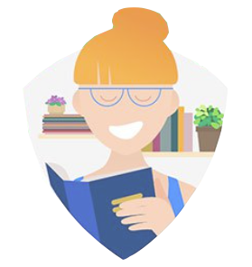 Illustration of redhead women with glasses reading which represents written learning
