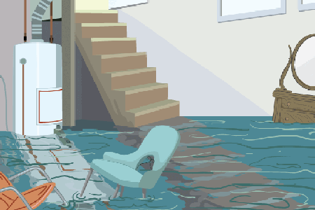 Image-of-flooded-basement-with-a-vanity-and-some-chairs-floating-in-the-water