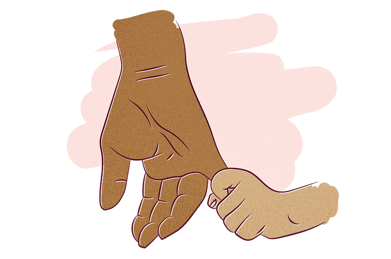 Infographic image of a childs hand holding the pinky finger of an adults hand