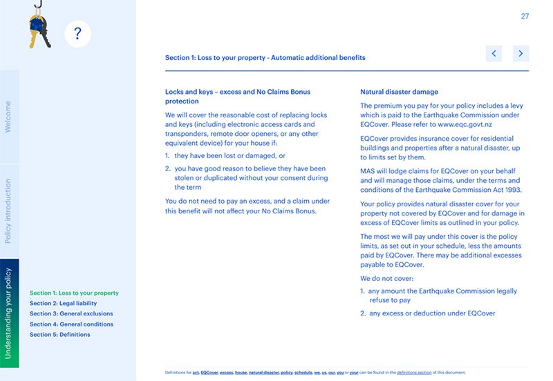 MAS House policy document Loss to your Property section