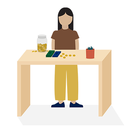 Illustration of a desk and money being arranged