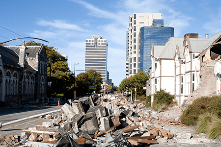 Streets of Christchurch destroyed following 2011 earthquake