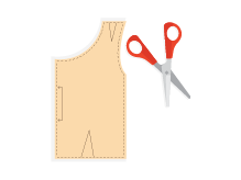 Illustration of a pattern piece and scissors for tailored cover