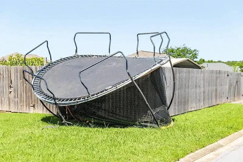 Trampoline damaged due to wind in severe storm