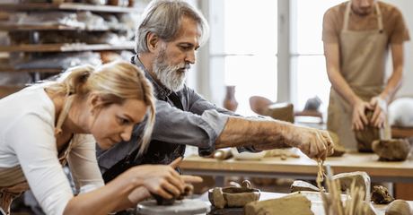 A couple doing pottery