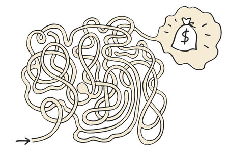 Squiggly line leading to money bag art