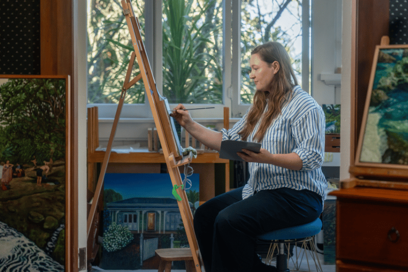 Sam doing some art in her studio