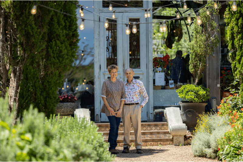 Cat and Barnett outside their restaurant