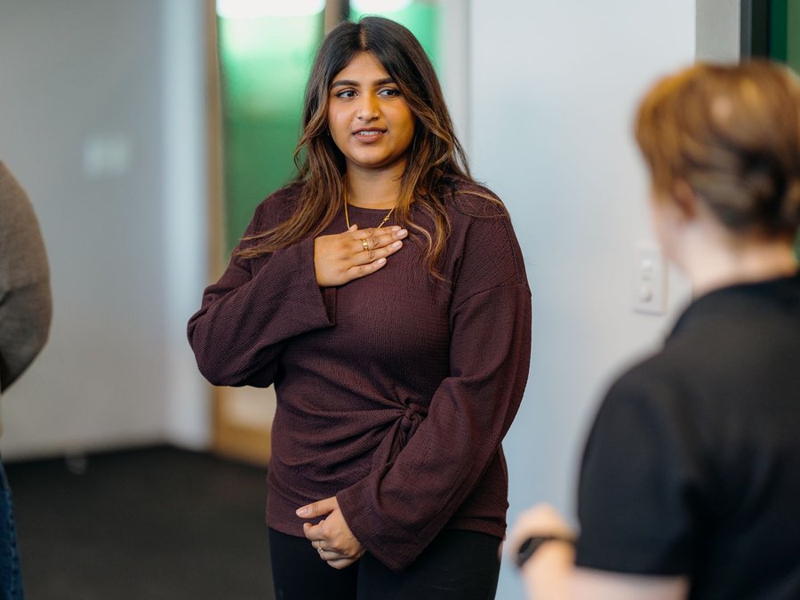 Woman with hand over heart in 3 Steps for Life session