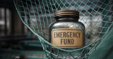 a jar that says emergency fund in a net - social