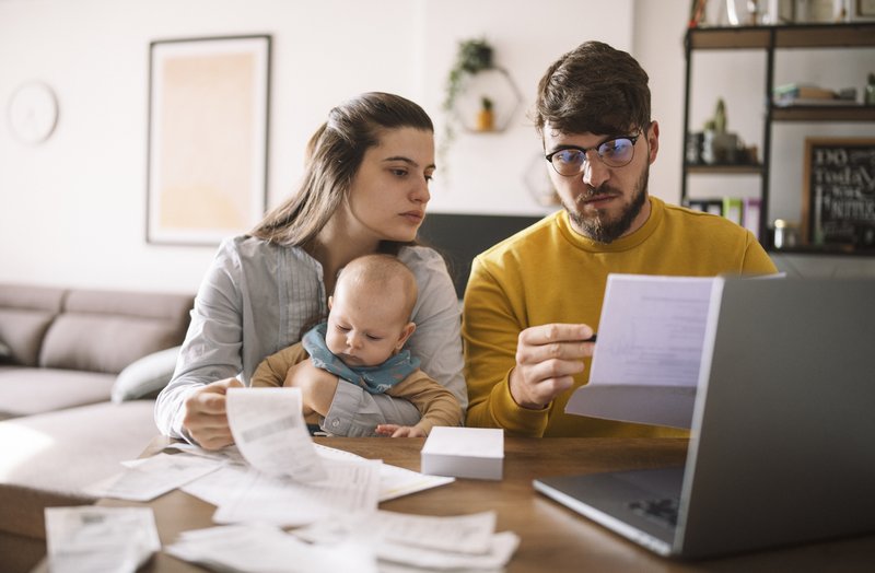 family doing bills