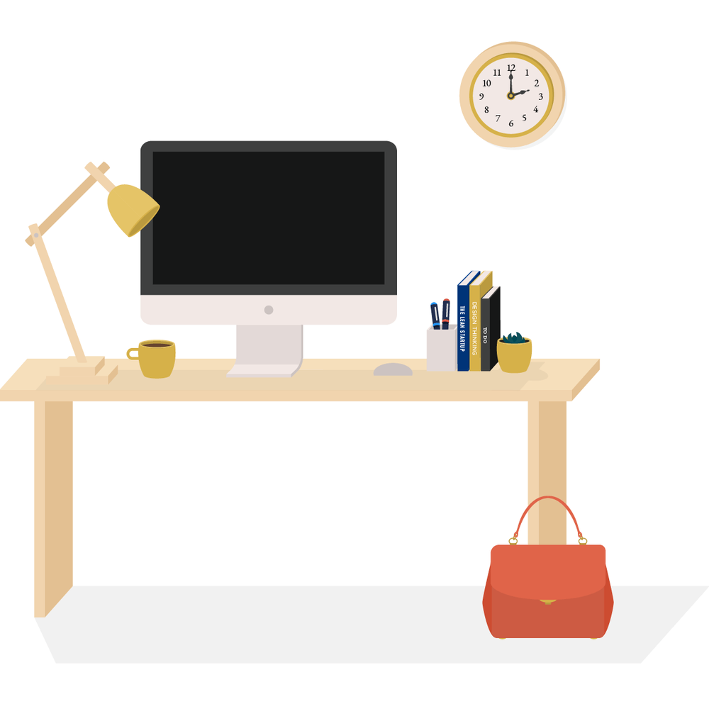 Illustration of a desk with a large computer