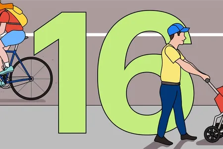 Illustration of number 16 and people out exercising