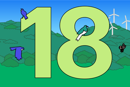 Illustration of number 18 with birds