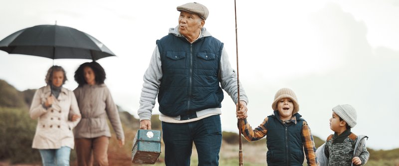 kids going fishing with their grandpa