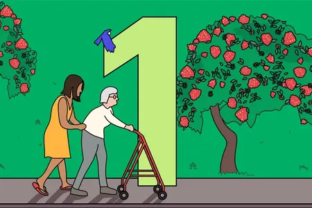Illustration of number 1 and two people out walking