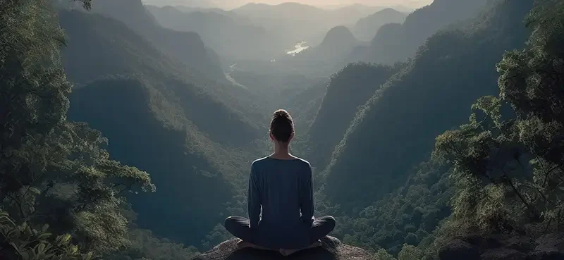 person sitting on a mountain