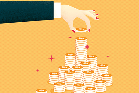 Illustration of stacking coins on a pile of money