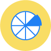 round icon with a pie chart showing small slices illustration