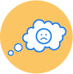round icon with a thought bubble illustration containing a frowning face