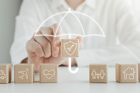 umbrella protecting insurance bricks - listing