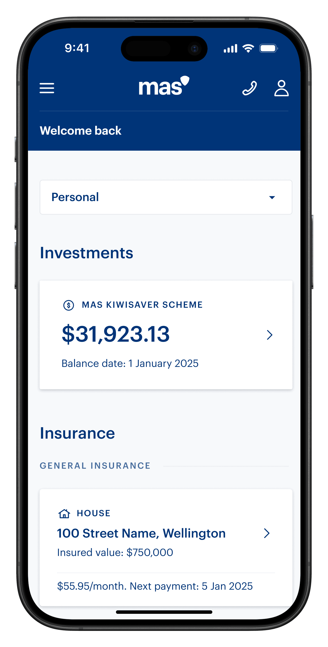 Login screen on mobile phone